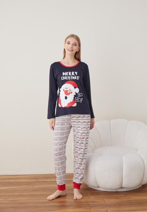 Pijama Dama Craciun " MERRY CHRISTMAS" ,maneca lunga ,pantaloni lungi,Engros